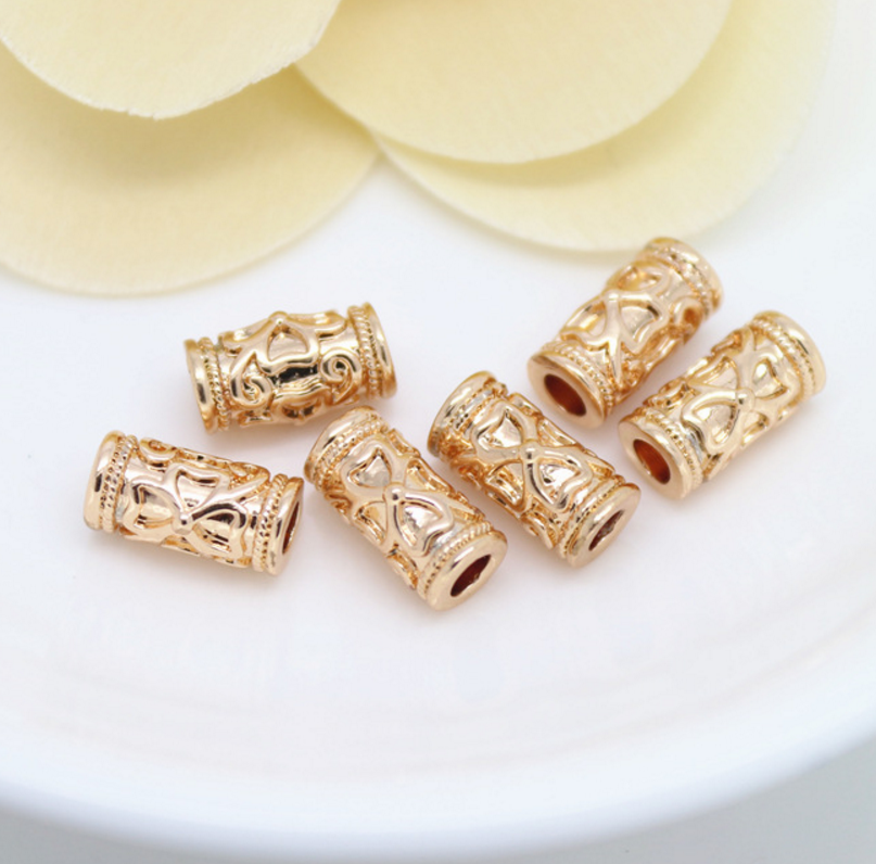 10 pcs 24k gold plated floral tube brass spacer beads  brass caps brass connector Xaxe.com