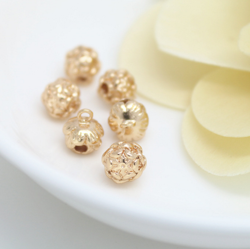 10 pcs 24k gold plated flower bud pendant brass spacer beads  brass caps brass connector Xaxe.com