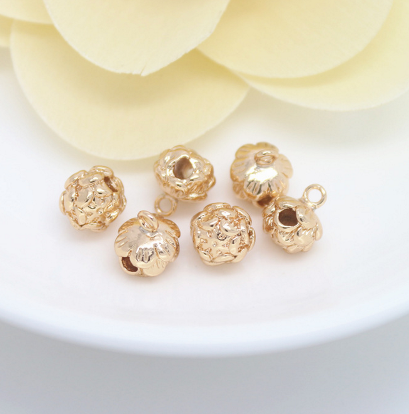 10 pcs 24k gold plated flower bud pendant brass spacer beads  brass caps brass connector Xaxe.com