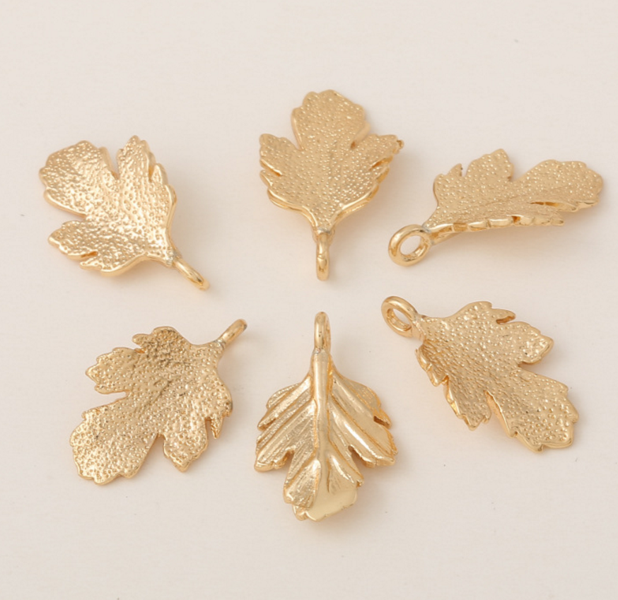 10 pcs 24k gold plated golden leaf brass spacer beads  brass caps brass connector Xaxe.com