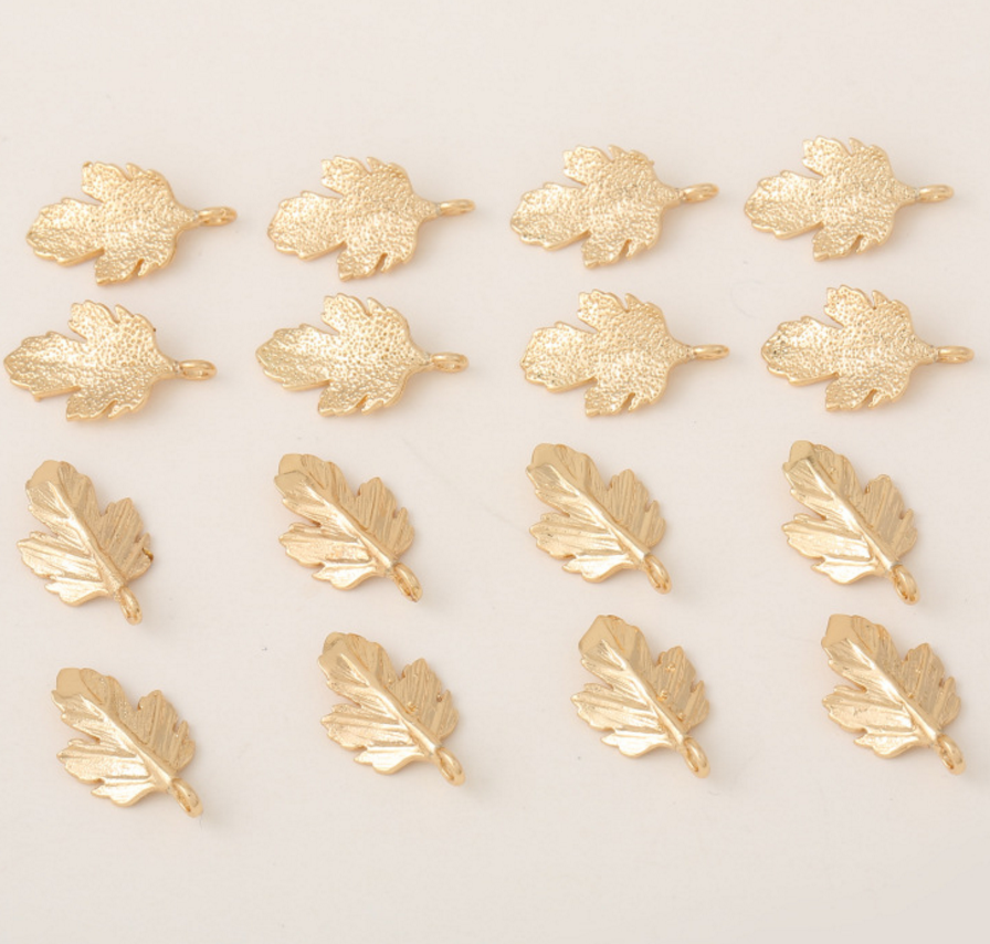 10 pcs 24k gold plated golden leaf brass spacer beads  brass caps brass connector Xaxe.com