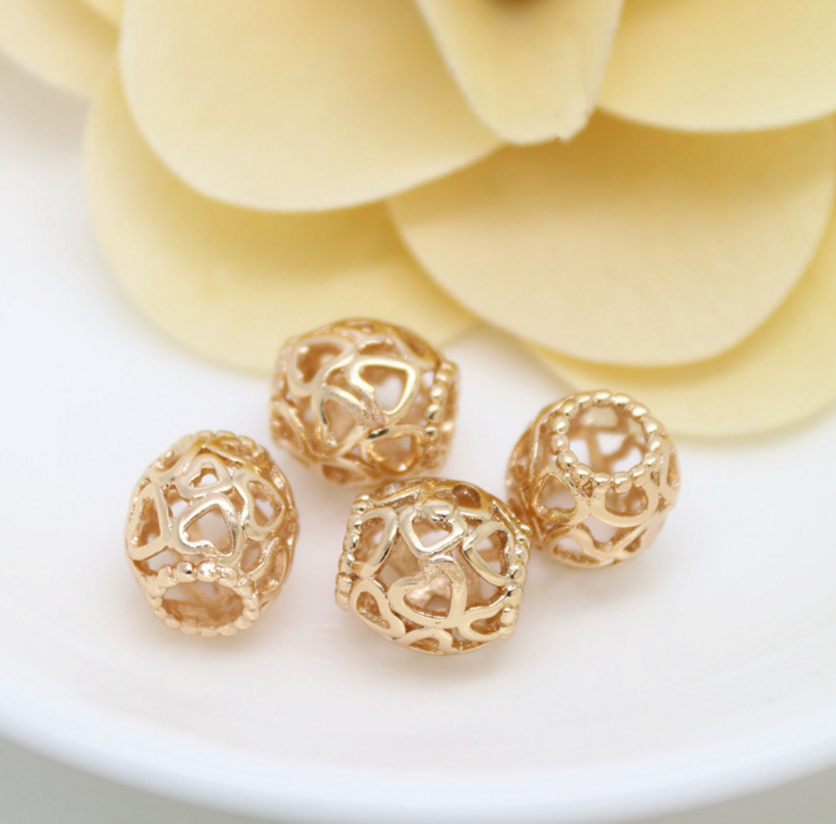 10 pcs 24k gold plated heart hollow brass spacer beads  brass caps brass connector Xaxe.com