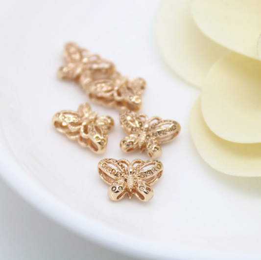 10 pcs 24k gold plated hollow butterfly brass spacer beads  brass caps brass connector Xaxe.com