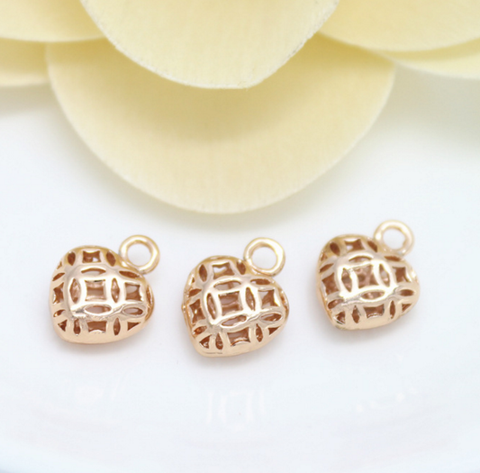 10 pcs 24k gold plated hollow heart bead pendant brass spacer beads  brass caps brass connector Xaxe.com