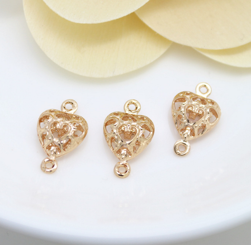 10 pcs 24k gold plated hollow heart brass pendant brass caps brass bead Xaxe.com