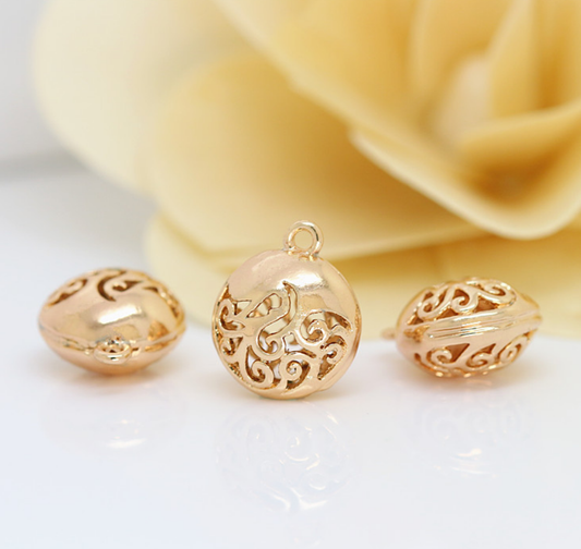 10 pcs 24k gold plated hollow oval ball pendant brass spacer beads  brass caps brass connector Xaxe.com