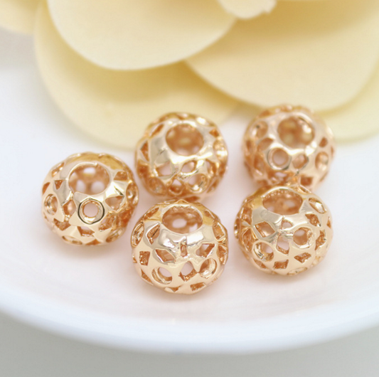 10 pcs 24k gold plated large hole hollow brass spacer beads  brass caps brass connector Xaxe.com