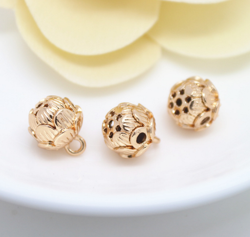 10 pcs 24k gold plated lotus seed brass spacer beads  brass caps brass connector Xaxe.com