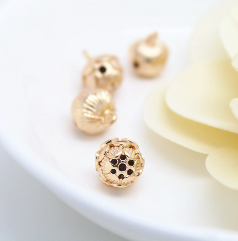 10 pcs 24k gold plated lotus seed brass spacer beads  brass caps brass connector Xaxe.com