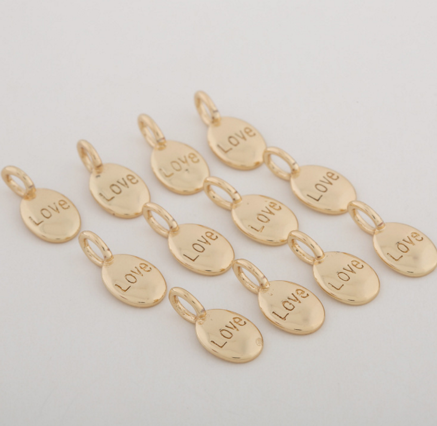 10 pcs 24k gold plated love pendant brass spacer beads  brass caps brass connector Xaxe.com