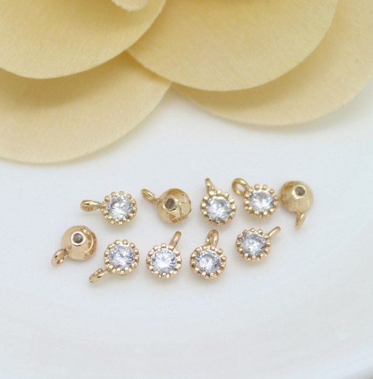 10 pcs 24k gold plated mini white zircon pendant brass spacer beads  brass caps brass connector Xaxe.com