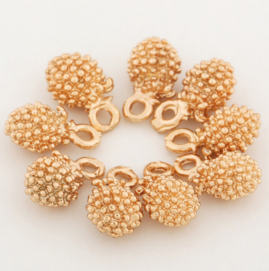 10 pcs 24k gold plated pineapple brass spacer beads  brass caps brass connector Xaxe.com