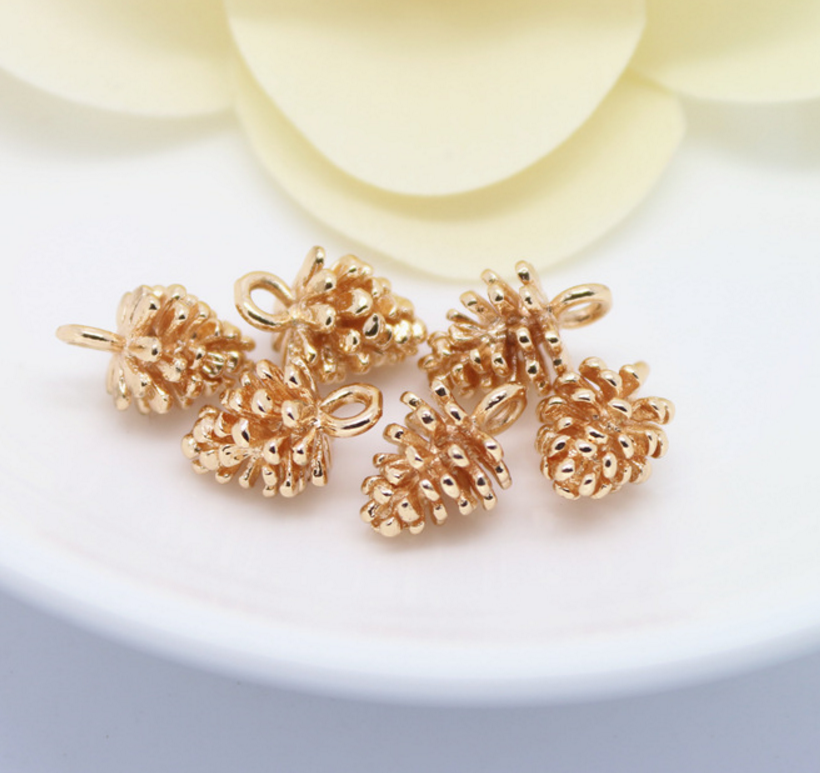 10 pcs 24k gold plated pinecone brass caps brass bead brass pendant brass spacer Xaxe.com