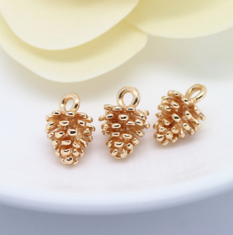 10 pcs 24k gold plated pinecone brass caps brass bead brass pendant brass spacer Xaxe.com