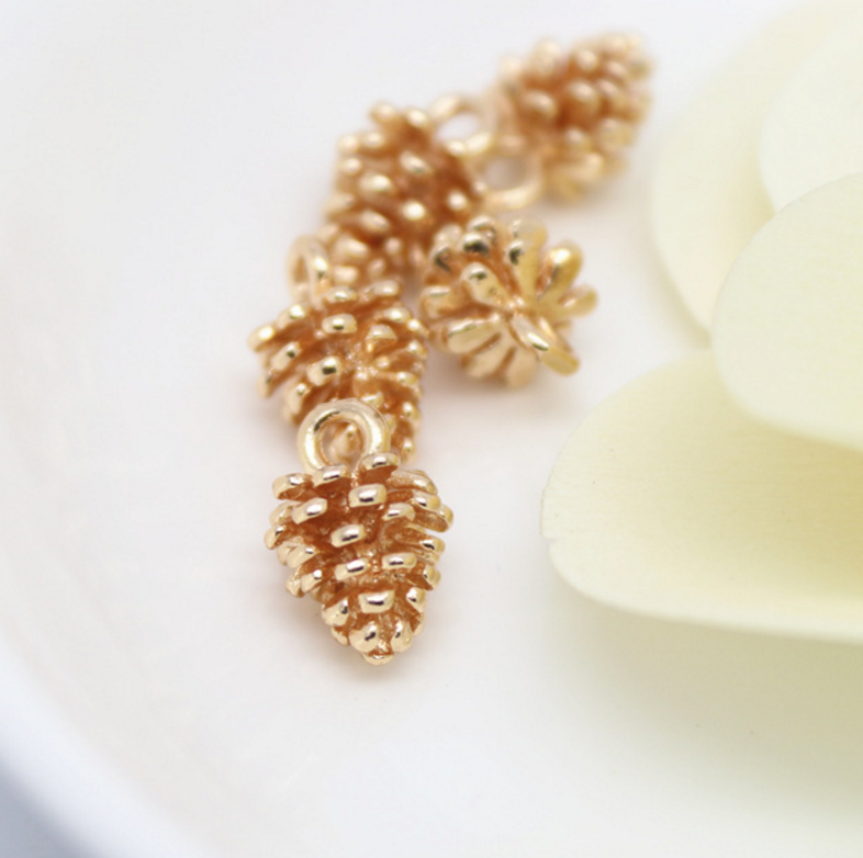 10 pcs 24k gold plated pinecone brass caps brass bead brass pendant brass spacer Xaxe.com