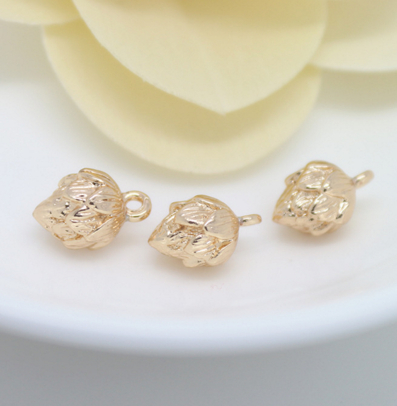 10 pcs 24k gold plated rosebud brass spacer beads  brass caps brass connector Xaxe.com