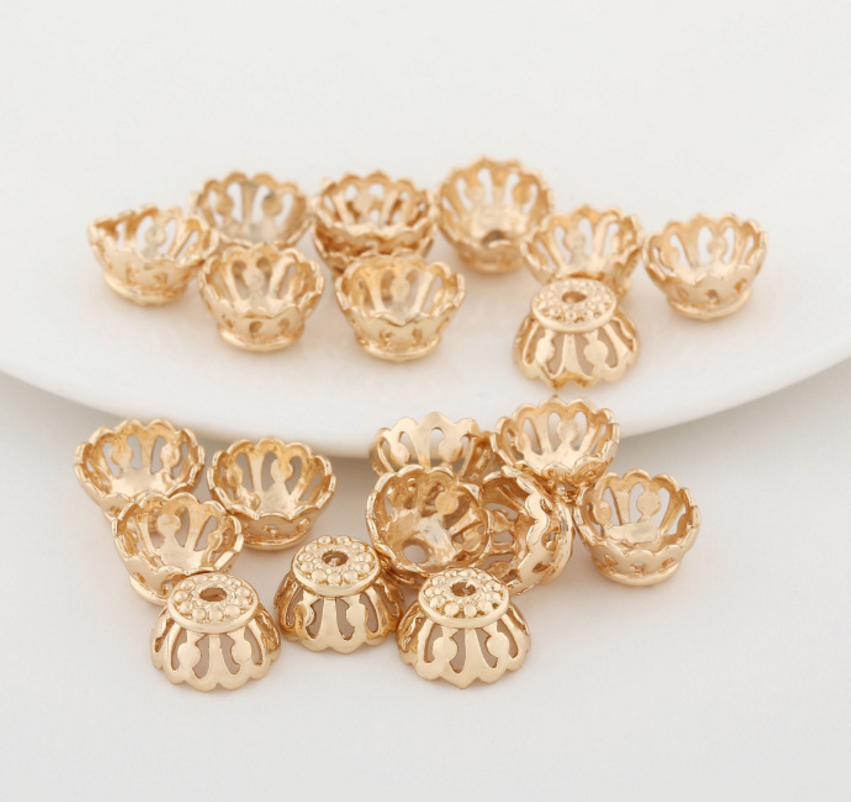 10 pcs 24k gold plated shine brass spacer beads pendants  brass caps brass bead Xaxe.com