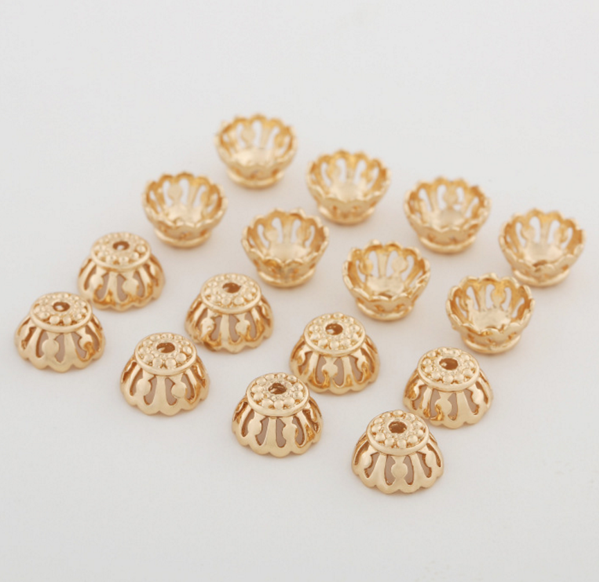 10 pcs 24k gold plated shine brass spacer beads pendants  brass caps brass bead Xaxe.com