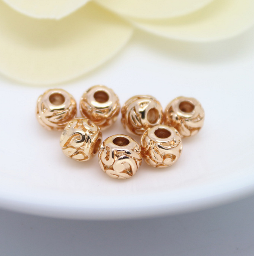 10 pcs 24k gold plated small floral carved bead brass spacer beads  brass caps brass connector Xaxe.com