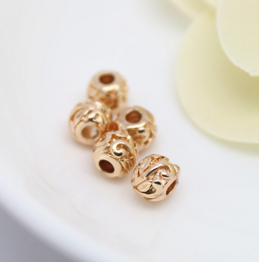 10 pcs 24k gold plated small floral carved bead brass spacer beads  brass caps brass connector Xaxe.com