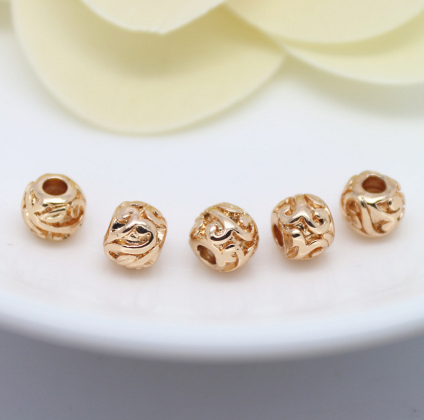 10 pcs 24k gold plated small floral carved bead brass spacer beads  brass caps brass connector Xaxe.com