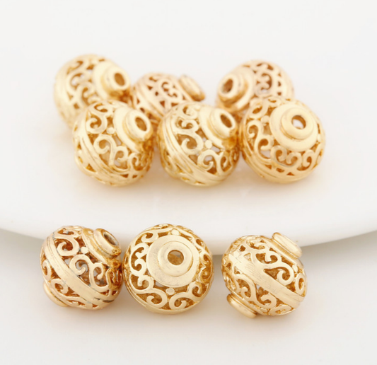 10 pcs 24k gold plated small hollow lantern beads brass spacer beads  brass caps brass connector Xaxe.com