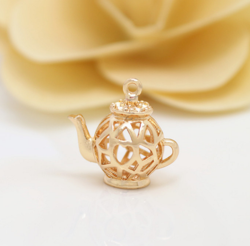 10 pcs 24k gold plated tea pot pendant brass spacer beads  brass caps brass connector Xaxe.com