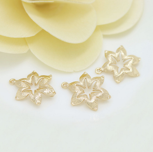 10 pcs 24k gold plated the hexagon flower pendant brass spacer beads  brass caps brass connector Xaxe.com