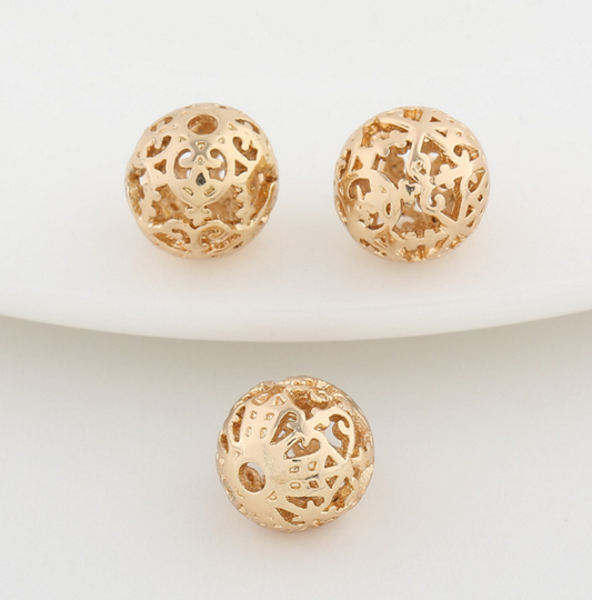 10 pcs 24k gold plated the hollow round beads brass spacer beads  brass caps brass connector Xaxe.com