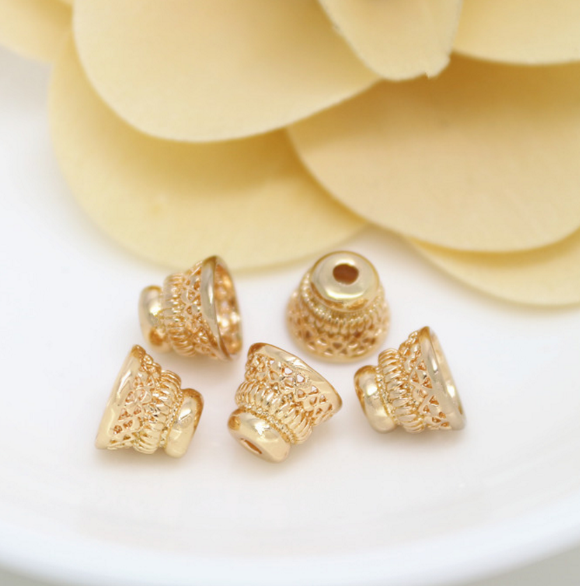 10 pcs 24k gold plated tower bead cap brass spacer beads pendants  brass caps brass bead Xaxe.com