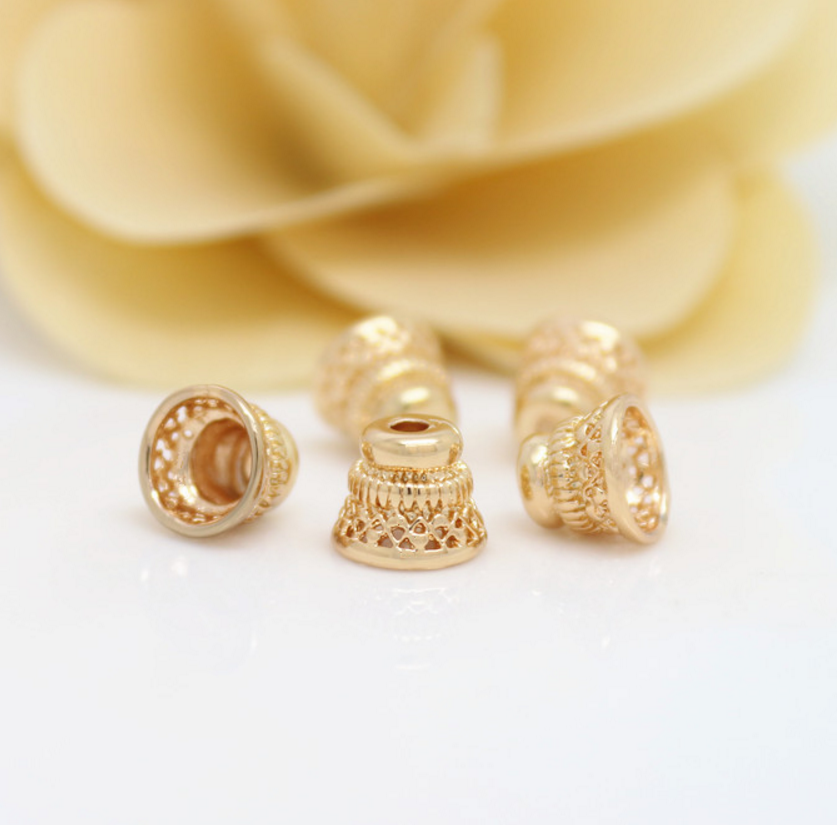 10 pcs 24k gold plated tower bead cap brass spacer beads pendants  brass caps brass bead Xaxe.com