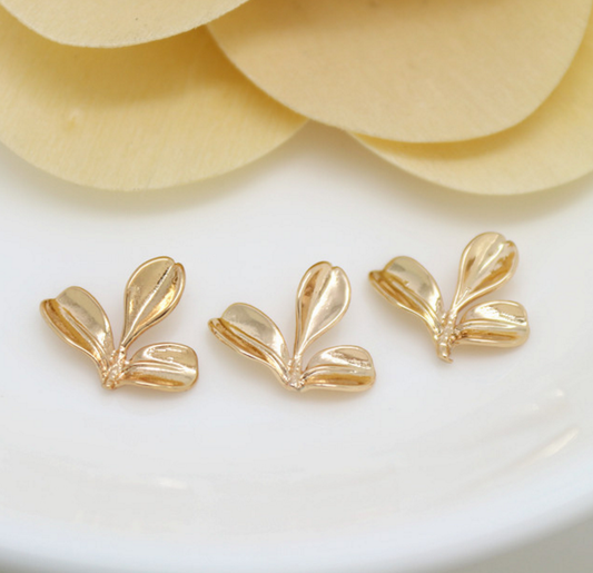 10 pcs 24k gold plated tri leaves small pendant brass spacer beads  brass caps brass connector Xaxe.com