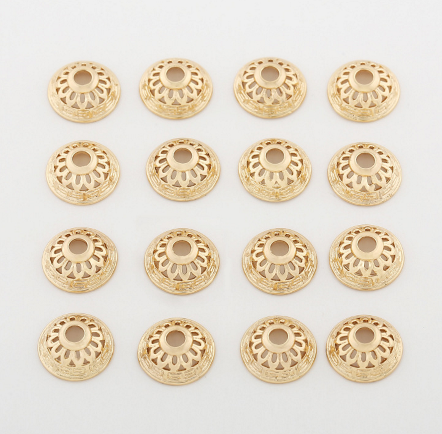 10 pcs 24k gold plated wheel hollow holder  brass spacer beads  brass caps brass connector Xaxe.com