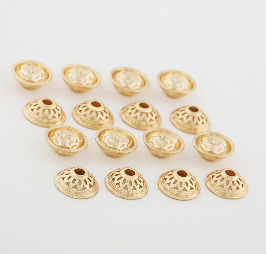 10 pcs 24k gold plated wheel hollow holder  brass spacer beads  brass caps brass connector Xaxe.com