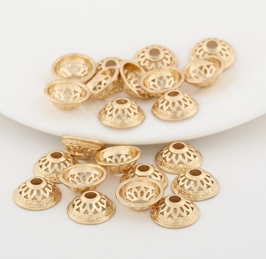 10 pcs 24k gold plated wheel hollow holder  brass spacer beads  brass caps brass connector Xaxe.com