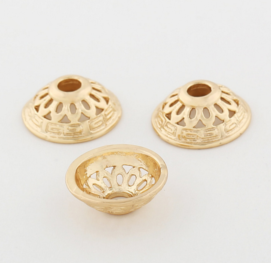 10 pcs 24k gold plated wheel hollow holder  brass spacer beads  brass caps brass connector Xaxe.com