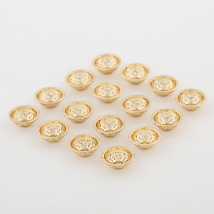 10 pcs 24k gold plated wheel hollow holder  brass spacer beads  brass caps brass connector Xaxe.com