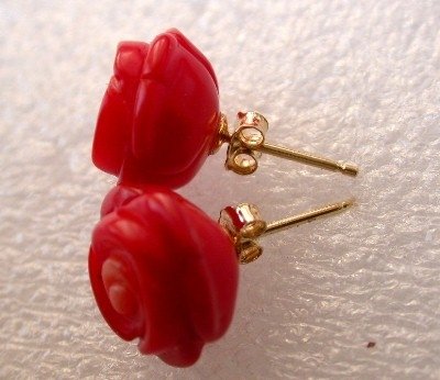14K 12mm red rose coral earring Xaxe.com