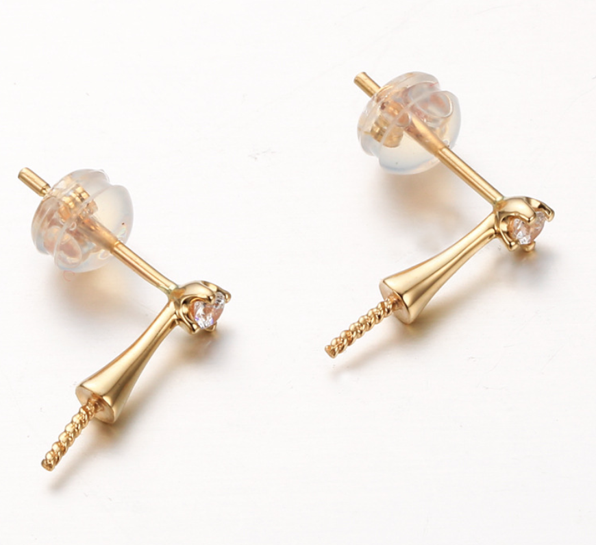 14k solid gold CZ cubic zirconia A shape earring findings, Yellow gold, Real gold Xaxe.com