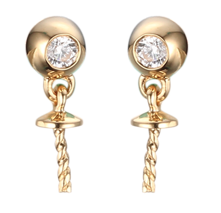 14k solid gold CZ cubic zirconia dangling earring findings, Yellow gold, Real gold Xaxe.com