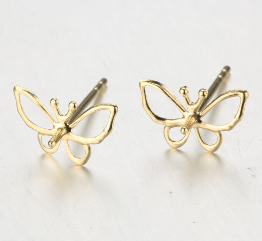 14k solid gold butterfly shape pearl earring stud findings, Yellow gold, Real gold Xaxe.com