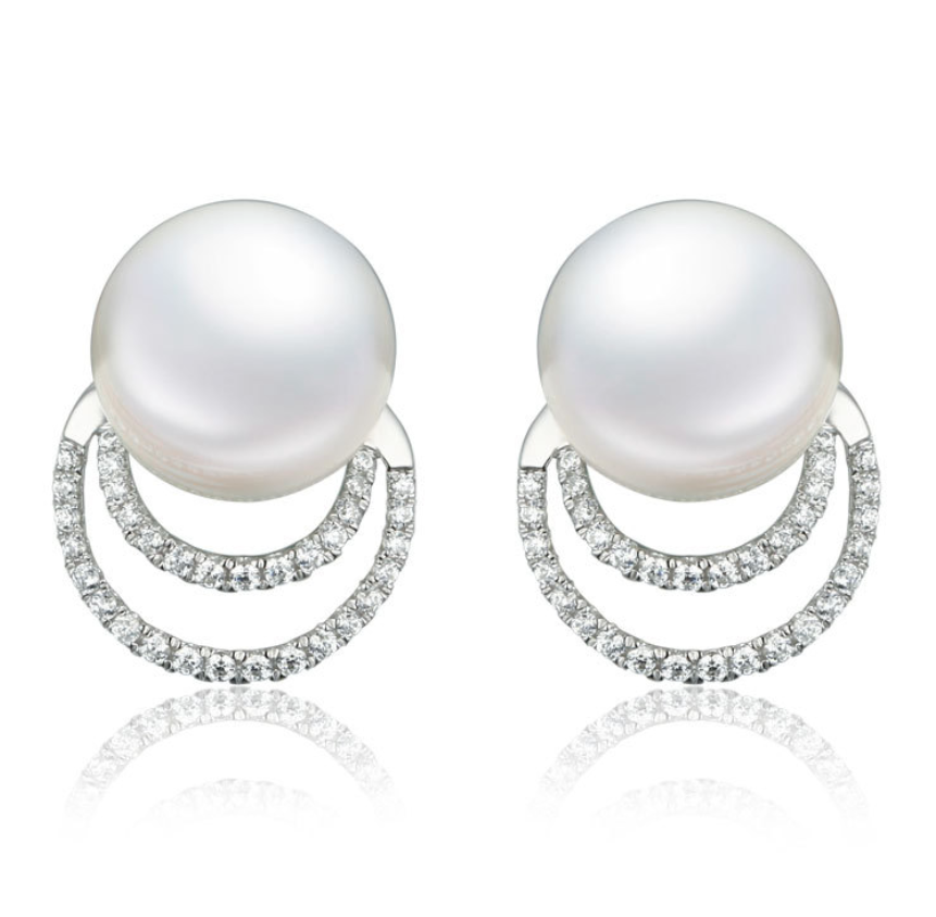 14k solid gold pearl earring stud findings 66 pieces CZ cubic zirconia, White gold, Real gold Xaxe.com