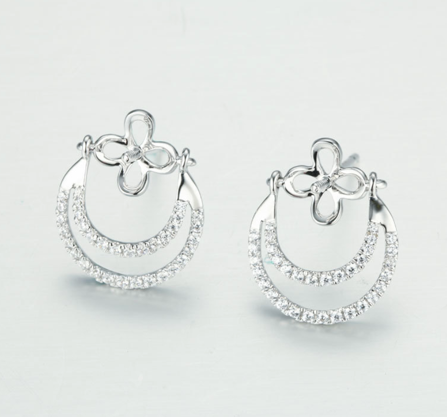 14k solid gold pearl earring stud findings 66 pieces CZ cubic zirconia, White gold, Real gold Xaxe.com