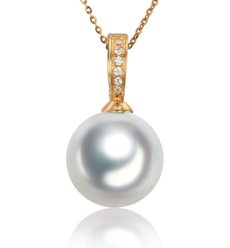 14k solid gold pearl pearl pendant setting 6 pieces CZ cubic zirconia, Yellow gold, Real gold Xaxe.com