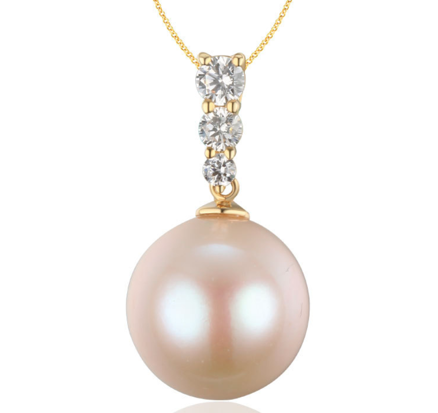 14k solid gold pearl pendant setting CZ cubic zirconia pop style, Yellow gold Real gold Xaxe.com