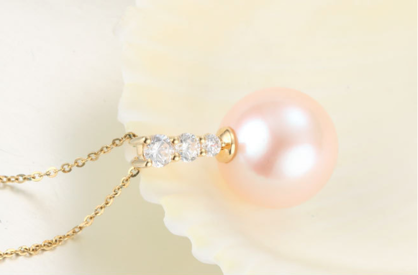 14k solid gold pearl pendant setting CZ cubic zirconia pop style, Yellow gold Real gold Xaxe.com