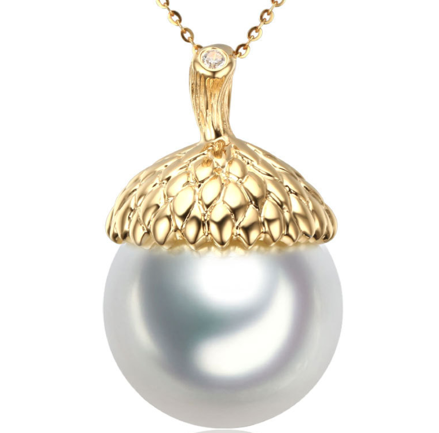 14k solid gold pearl pendant setting CZ cubic zirconia the lead, Yellow gold Real gold Xaxe.com