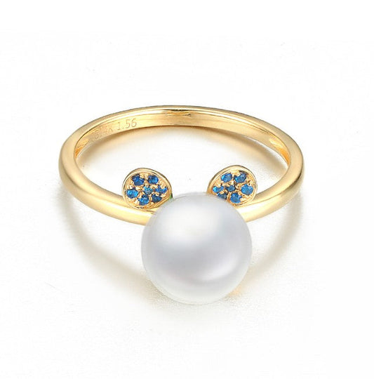 14k solid gold pearl ring holder adjustable golden the ear CZ Cubic Zirconia, Yellow gold, Real gold Xaxe.com