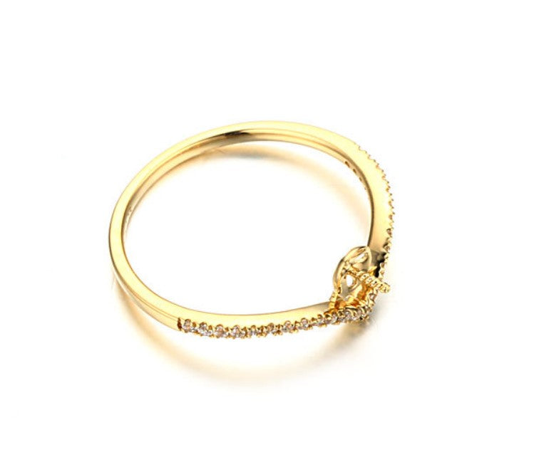 14k solid gold pearl ring holder adjustable golden the heart CZ Cubic Zirconia, Yellow gold, Real gold Xaxe.com