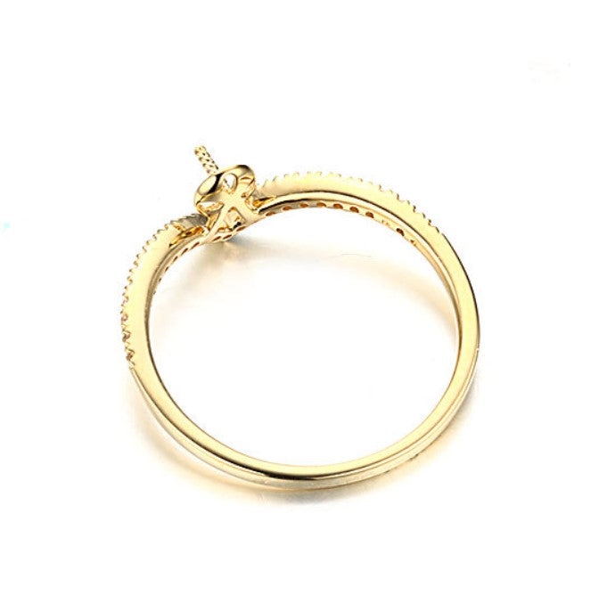 14k solid gold pearl ring holder adjustable golden the heart CZ Cubic Zirconia, Yellow gold, Real gold Xaxe.com